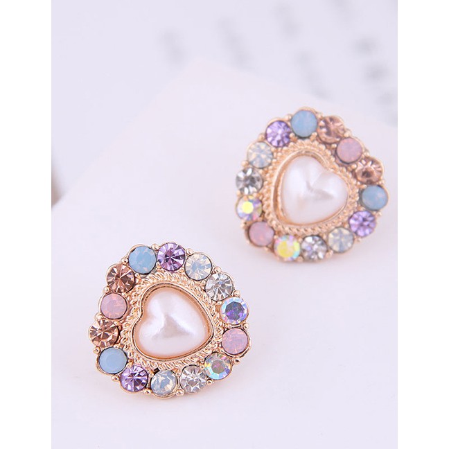 LRC Anting Tusuk Fashion Gold 925 Silver Needle Metal Flash Drill Geometric Love Earrings A58792