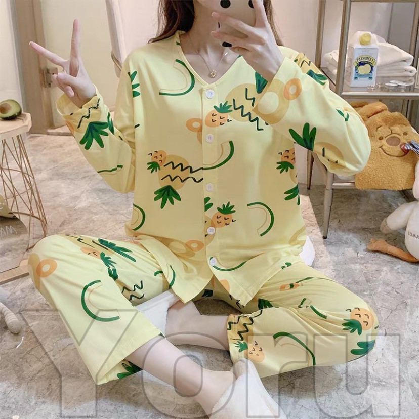 Pamelo.id Piyama Import PP 50 Corak Baju Tidur Import Pajamas Import Baju Tidur Murah-PY8 Nenas Yelomuda