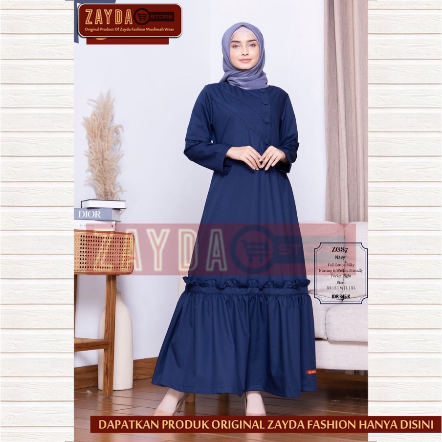 Gamis Remaja Terbaru Gamis Zayda Fashion Gamis Wanita Katun Original ZG87 Navy