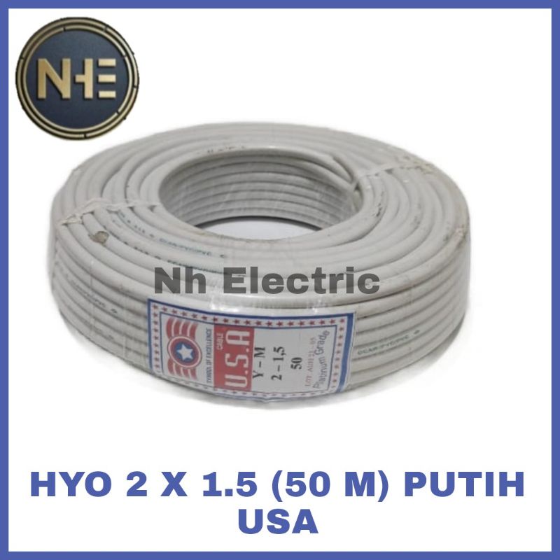 Kabel Listrik Hyo 2x1,5mm Putih 50 Meter Usa - Kabel Serabut Hyo 2x1.5mm 50M White Usa