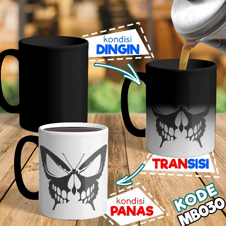 Mug Bunglon Custom - Bisa Berubah Warna saat Panas - warna dasar hitam