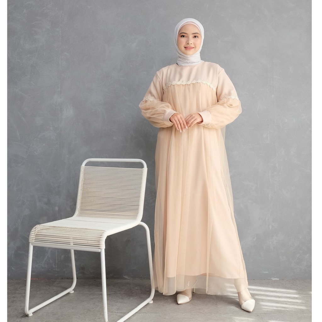 NURAINI MAXI - Jual gamis pesta / dress kondangan terhemat / dress tile renda