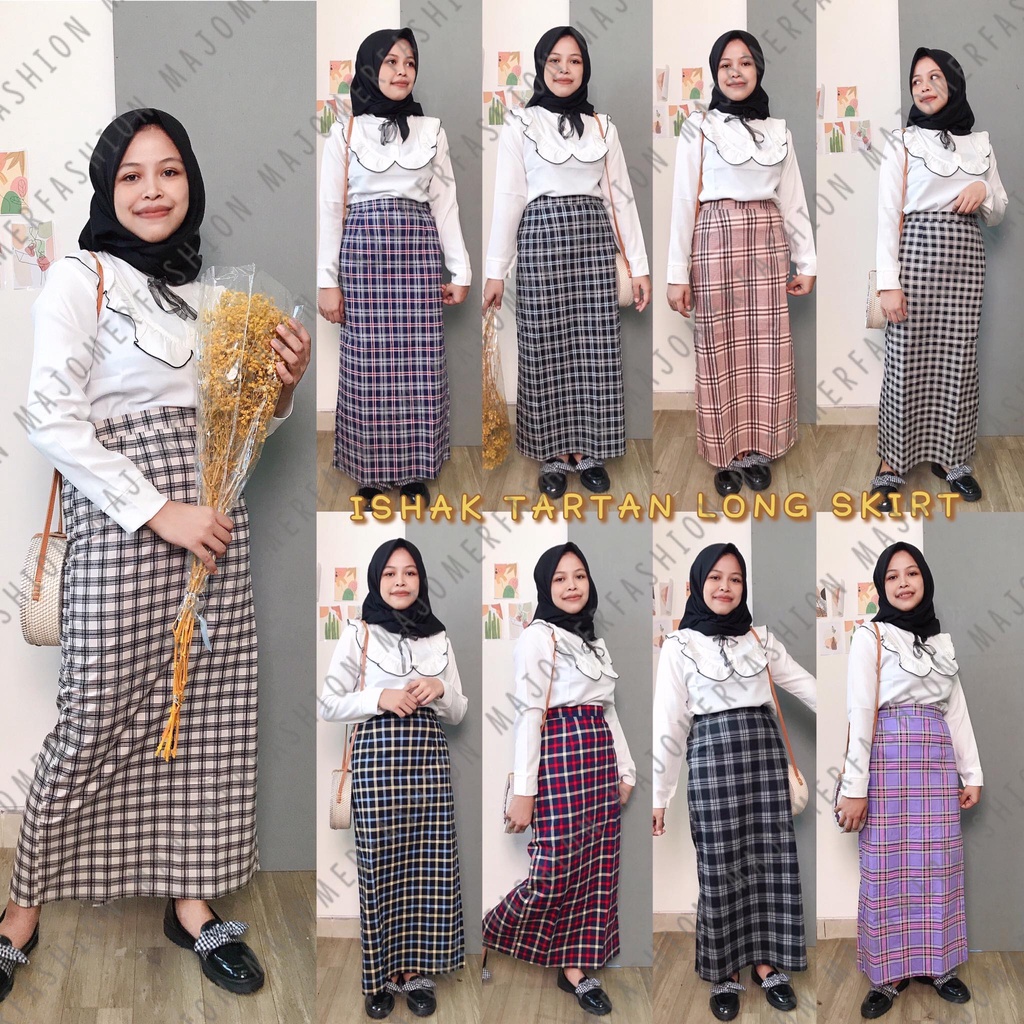 MAJOMER ® | ISHAK TARTAN LONG SKIRT - ROK PANJANG SEMI SPAN