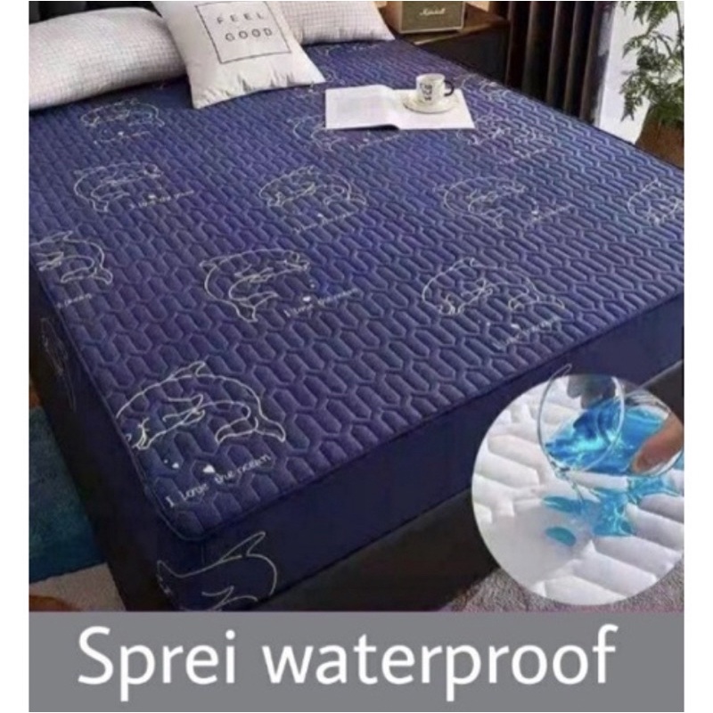 SPREI WATERPROOF UKURAN 180X200X25cm / SPREI ANTI AIR-BIRU LUMBA