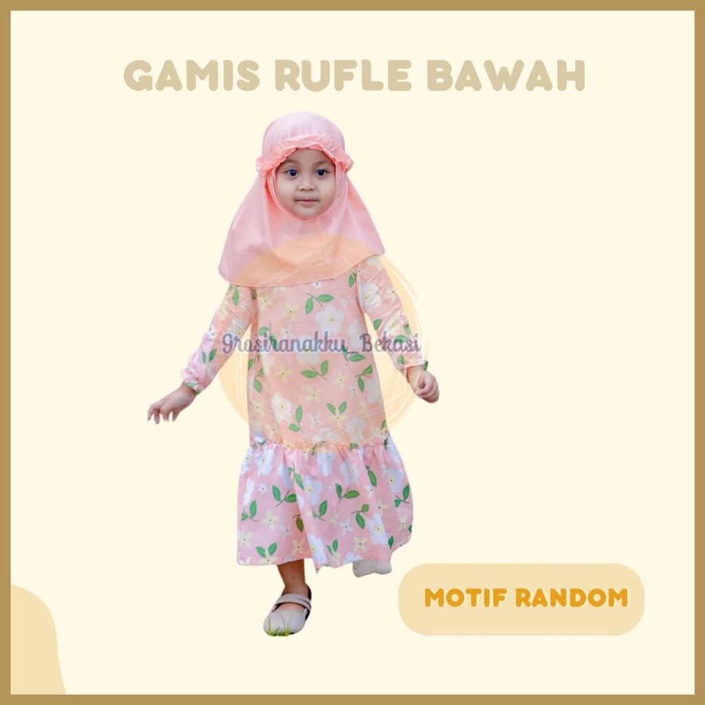 Gamis Katun Anak Rufel Bawah Mix Motif Size 1-6Thn