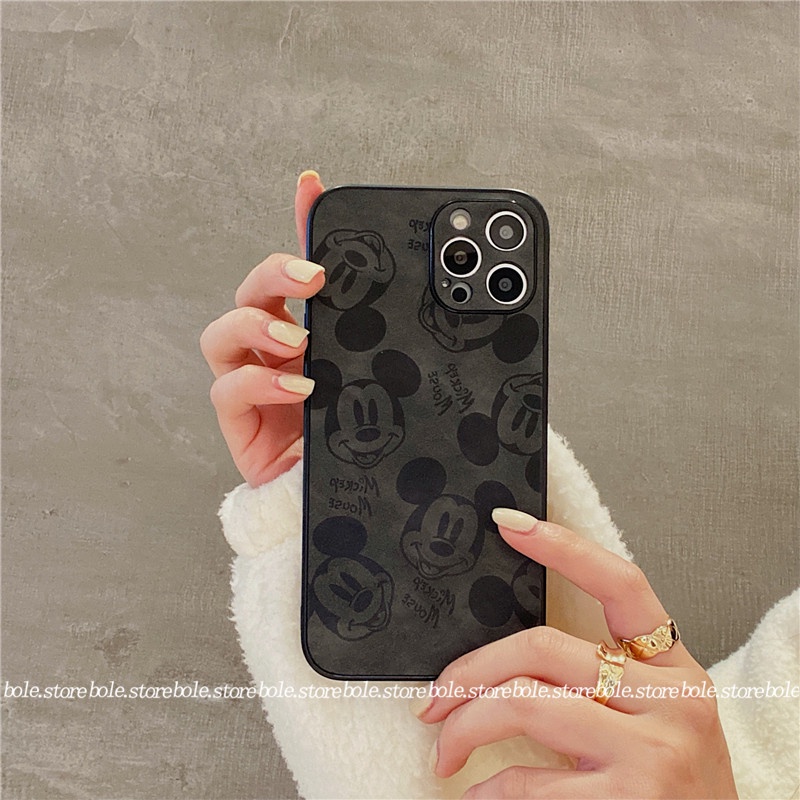 Leather pattern Mickey casing iphone 12 pro max 12mini 11pro max Xs max XR 7/8/se2020 7plus/8plus all-inclusive fall protection cover casing iphone