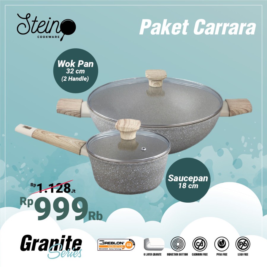 Wok Pan 32cm Steincookware Paket CARRARA Set Sauce Pan 18cm Stein Onyx Penggorengan Stein Cookware Induksi Saucepan