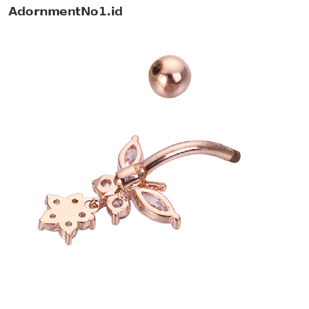 (AdornmentNo1) Cincin Tindik Pusar Bahan Surgical Steel Desain Kupu-Kupu Hias Zircon Untuk Wanita