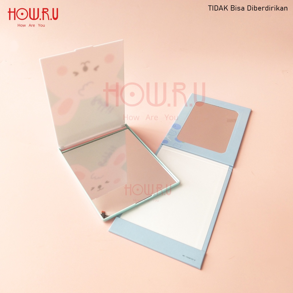 HOW.R.U | 16 x 13 cm - Cermin Lipat / Cermin Saku Korea Warna Pastel Motif Karakter Lucu