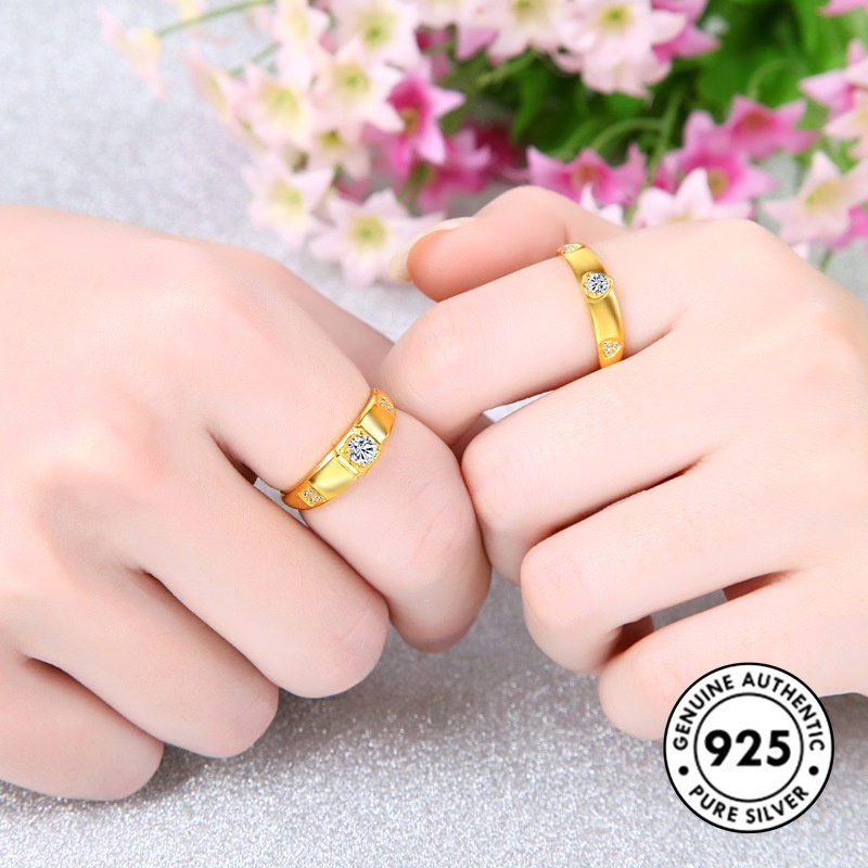 Cincin Pasangan Bahan S925 Silver Plated Aksen Berlian