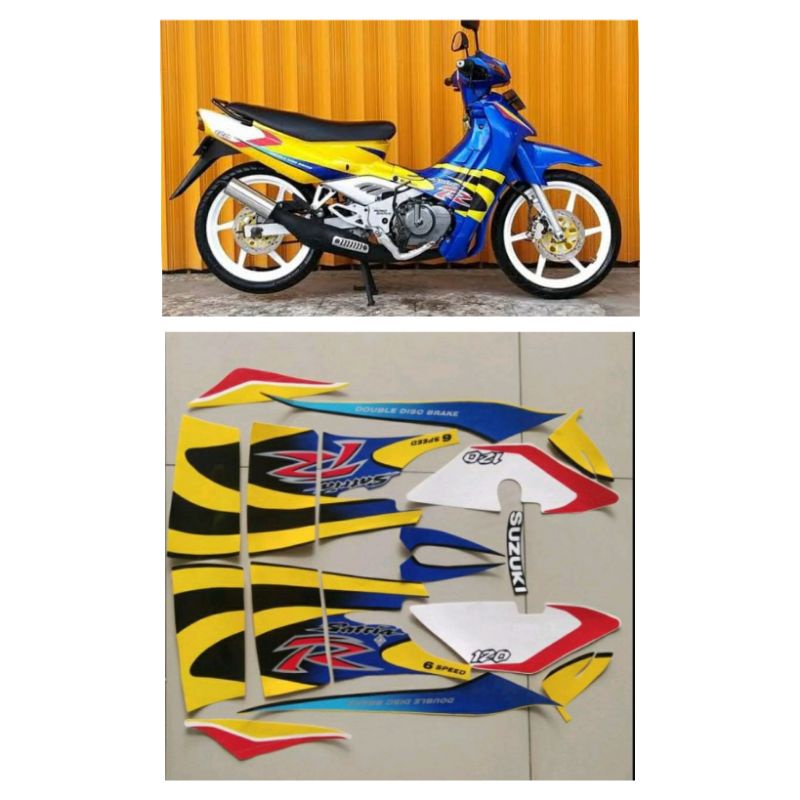 Stiker Suzuki Satria 2tak lumba kuning biru