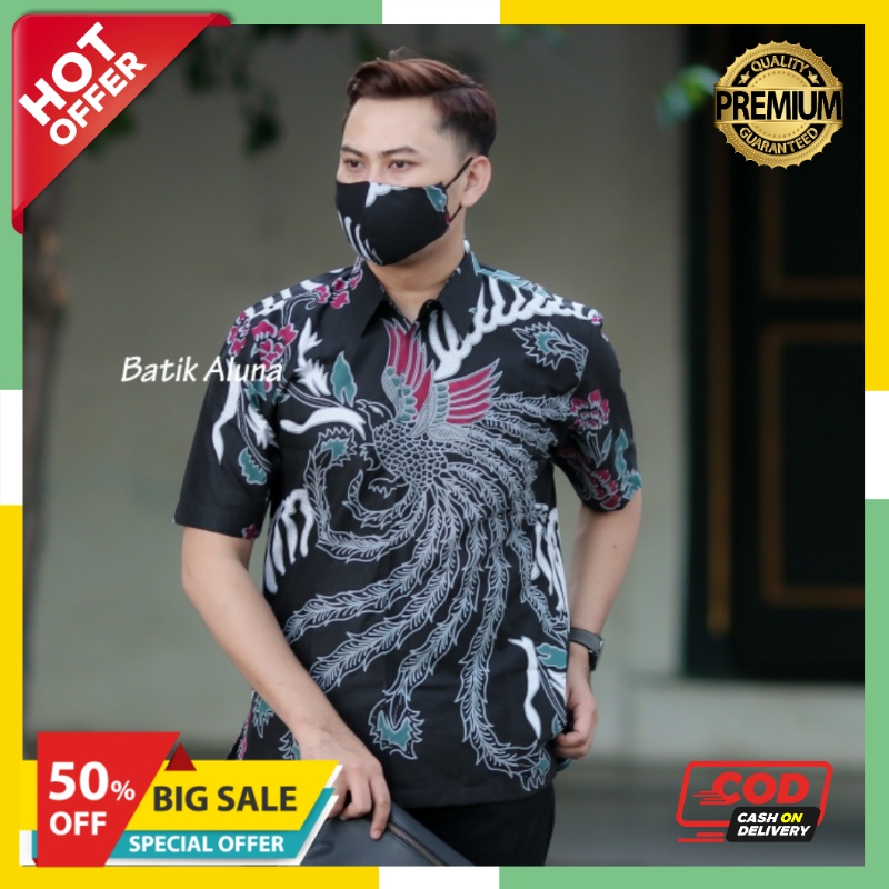 Kemeja Batik Pria Lengan Pendek Lapis Furing Slim fit Modern Aluna Sragen Original Baju Kerja Cowok 