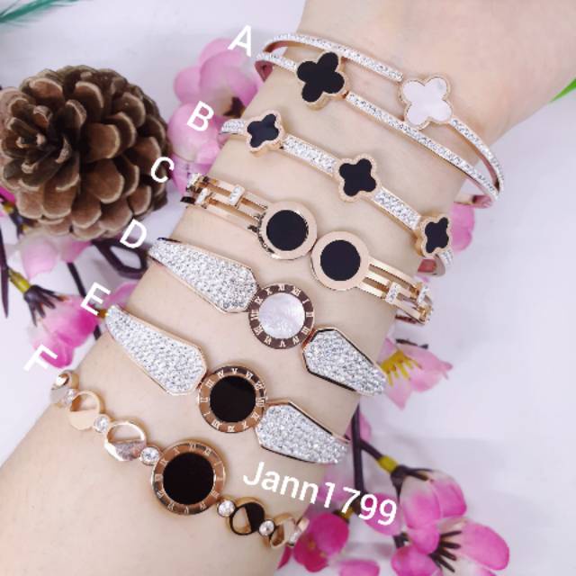 Gelang bangle titanium korea asli permata zircon