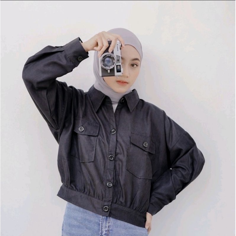 outer linen crop wanita|jaket crop linen | jaket crop Outer | Outer Bigsize