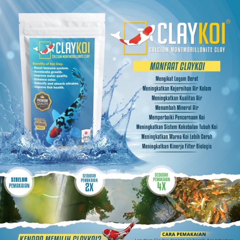 CLAY KOI CLAYKOI CALCIUM MONTMORILLONITE CLAY PENJERNIH KOLAM KOI BAKTERI PROBIOTIK STARTER