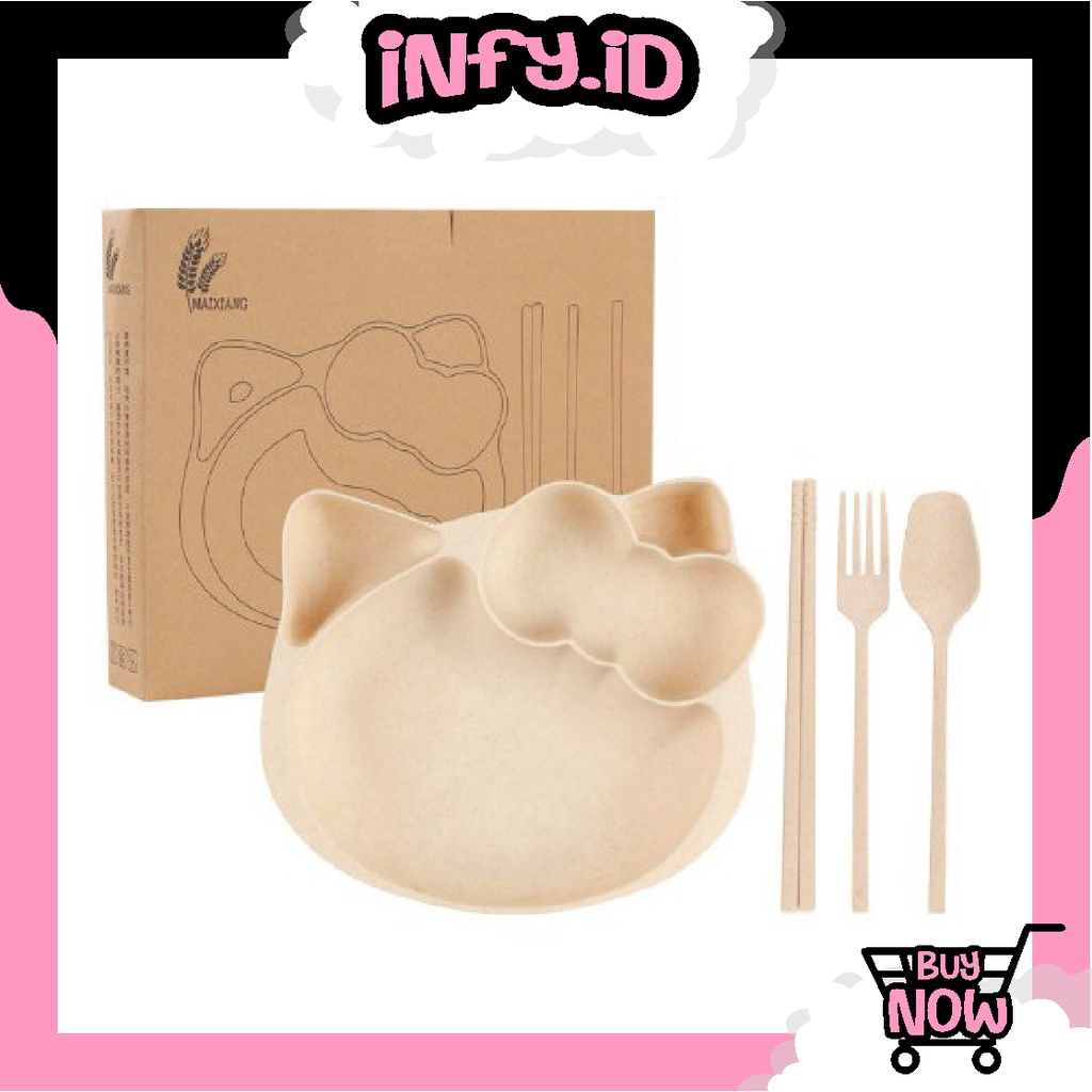 INFY - R326 set peralatan makan Mangkok Jerami motif lucu  anak 4in1wheat straw Import COD