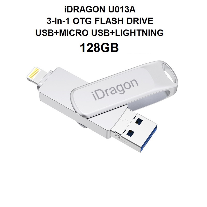 iDRAGON U013A - 3-in-1 Mini USB OTG Flashdrive 128GB Capacity