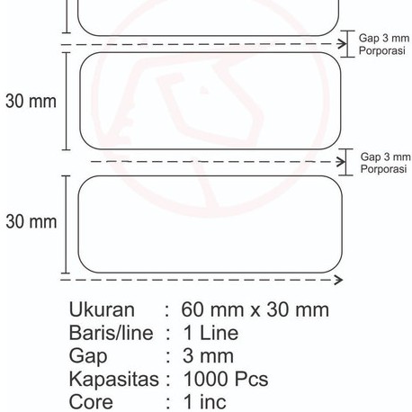 60x30mm Label Stiker Barcode Semi Coated core 1&quot; Kertas Stiker Label Isi 1000pcs