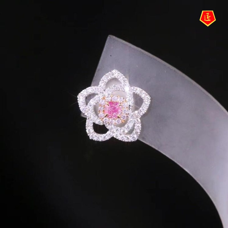 [Ready Stock]Luxury Flower Pink Diamond Stud Earrings