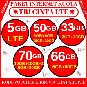 (TURUN HARGA VOUCHER TRI 33GB)KUOTA TRI DATA CINTA DAN LTE 4G 5GB 50GB 33GB 70GB 66GB