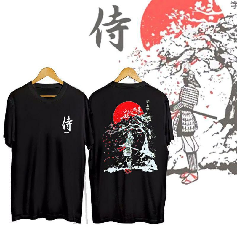 KAOS SAMURAI JEPANG/ATASAN PRIA WANITA/KAOS/KAOS DSAIN JEPANG-SAMURAI POHON HITAM