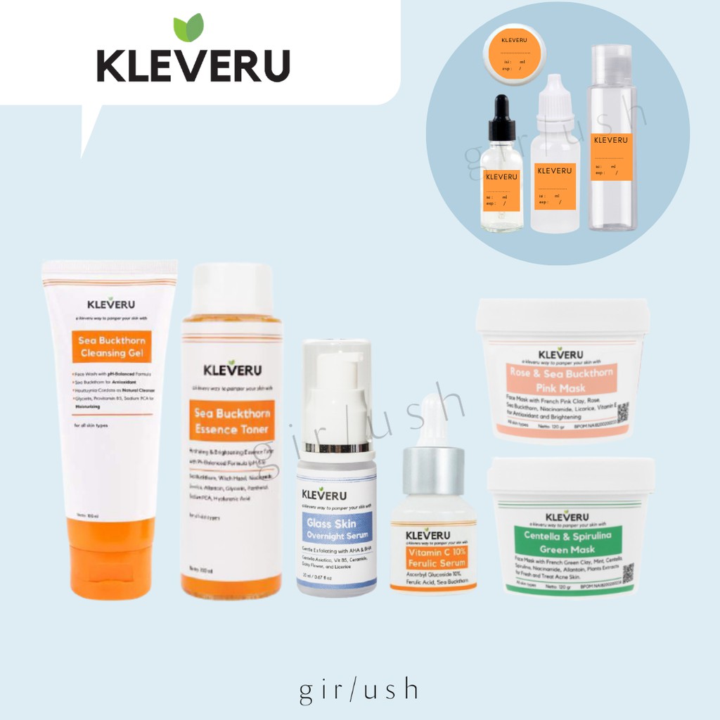 (SHARE) Kleveru Sea Buckthorn Cleansing Gel Toner Glass Skin Overnight VitC Serum Green Pink Mask