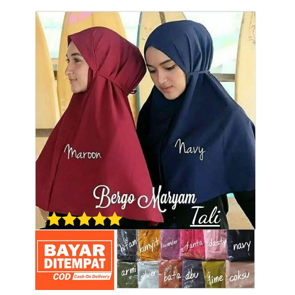 AV - JILBAB BERGO MARYAM CREPE / HIJAB MARYAM TALI INSTANT NON PETS GRATIS ONGKIR