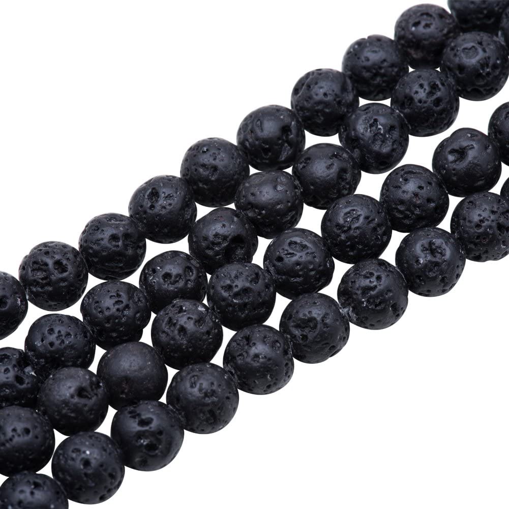 64 Pcs 6Mm Natural Black Lava Stone Rock Gemstone Gem Round Loose Beads