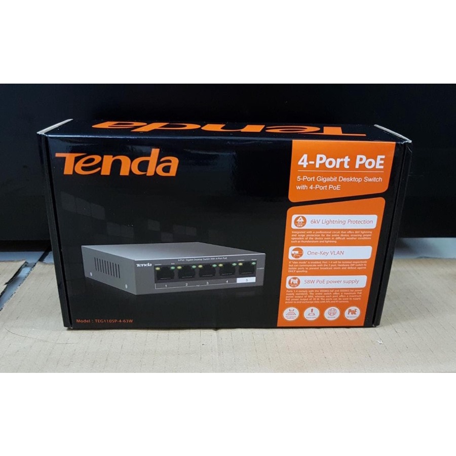 Tenda TEG1105P-4-63W, 5 Port Gigabit POE Desktop Switch