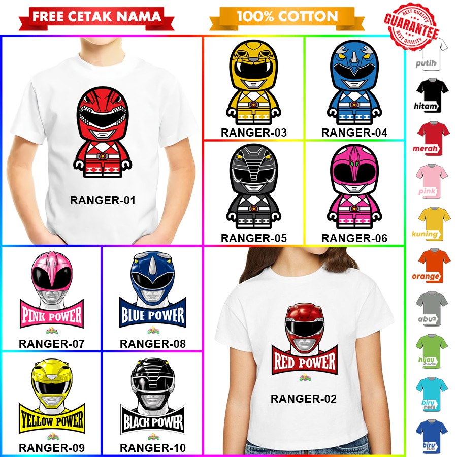 [FREE NAMA!!] Baju Kaos COUPLE  ANAK DAN DEWASA POWER RANGER BANYAK MOTIF