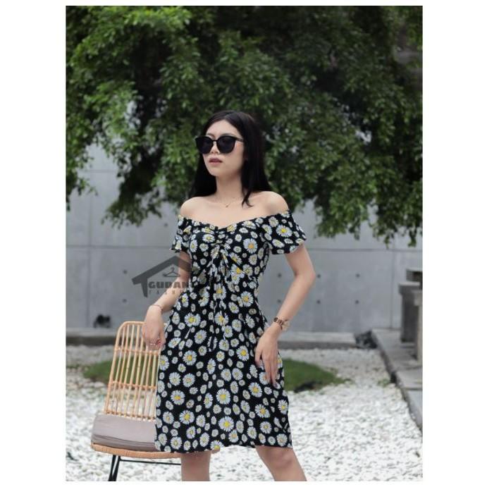 BEFAST - ZFC OOTD Dress VIYAN / Dress V-Neck Midi Korea Model Sabrina / Dress Sabrina Midi / Fashion Kekinian Remaja Wanita ABG / Dress Motif Bunga-Bunga Trendy / Outfit Wanita Ke Pantai / Dress Midi Lengan Pendek / OOTD Ala Style Wanita Korean