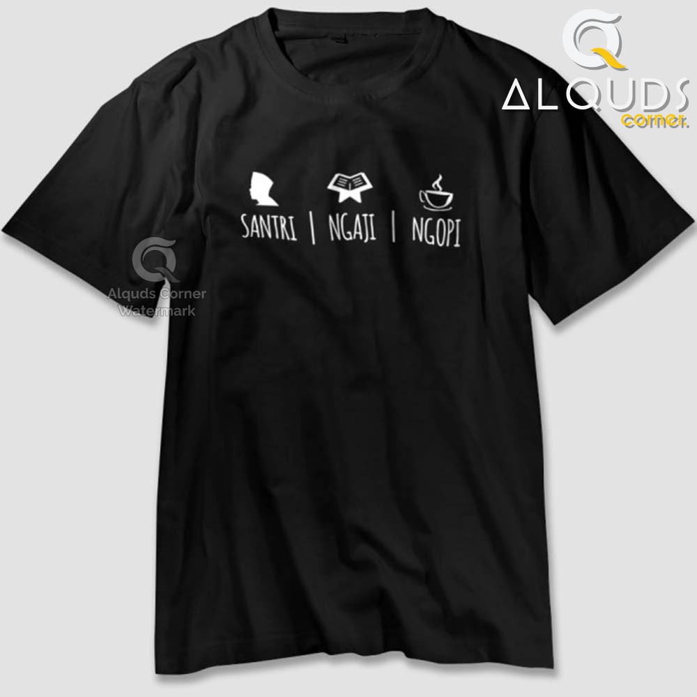 Kaos Dakwah Islami Premium SANTRI NGAJI NGOPI / Baju Distro Muslim Eksklusif / 3459-6
