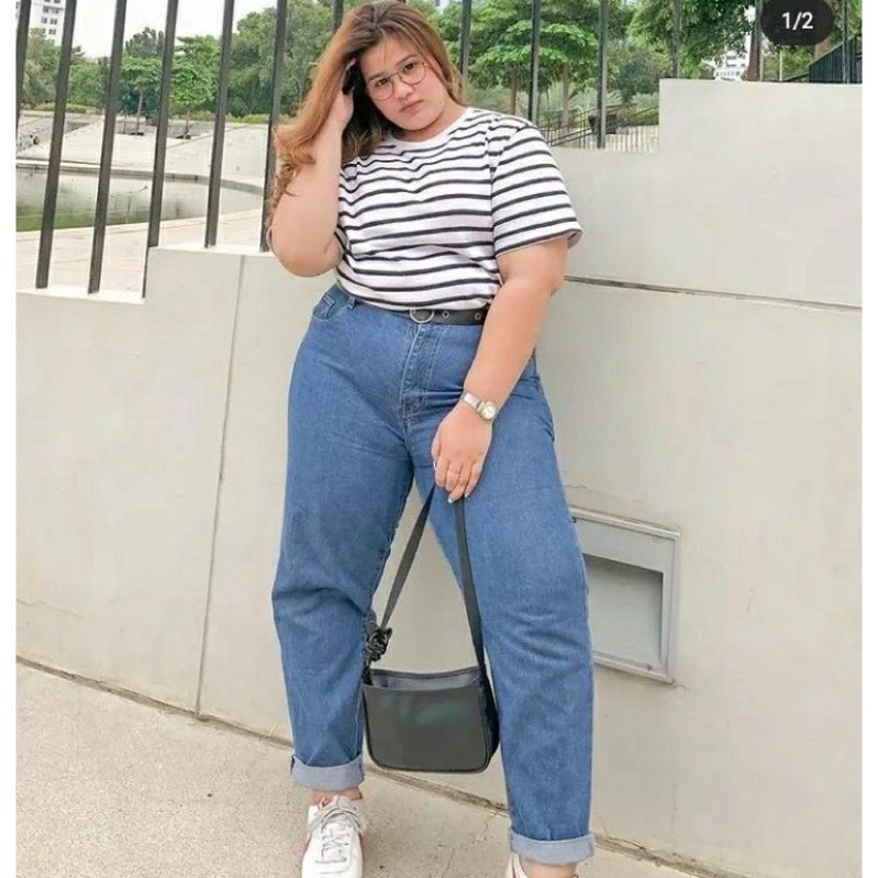 Baggy Boyfriend Jeans Wanita Jumbo Celana Jeans Oversize Big Size BB 55 - 105 KG