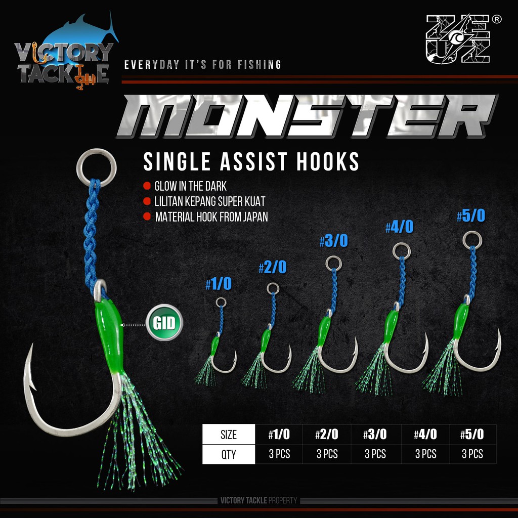 Assist Hook Single ZEUZ MONSTER Slow Jigging GLOW IN THE DARK Material From Japan