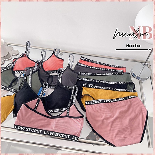 Nicebra Set Pakaian Dalam Wanita Model List dengan Tulisan &quot;Secret Love&quot; Bahan Adem 1084