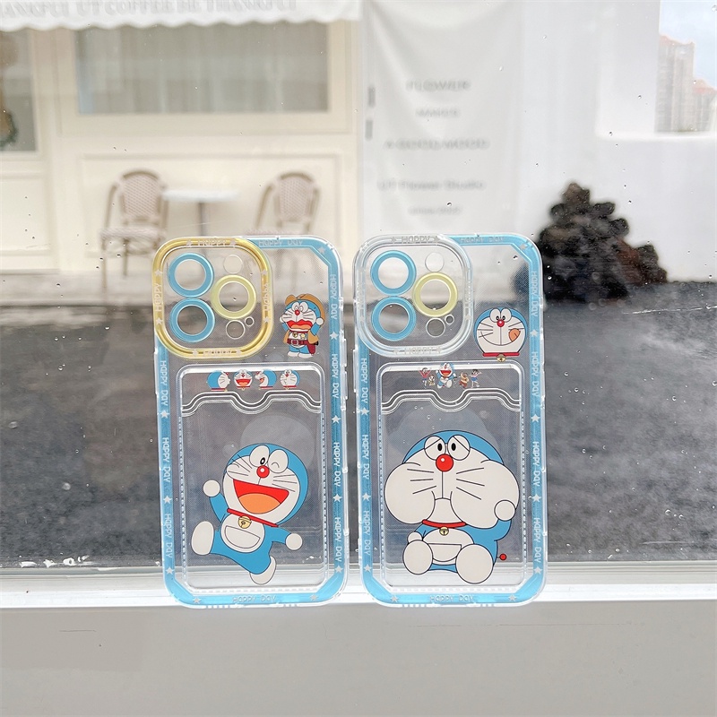 Soft Case TPU Motif Doraemon Dengan Slot Kartu Untuk IPhone 14 13 11 Pro Max 8 7 Plus X XS XR