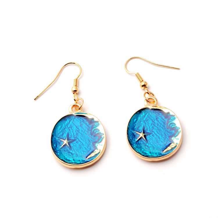 Biru Pentagram anting-anting wanita Korea pribadi XINGX anting-anting panjang liontin anting-anting