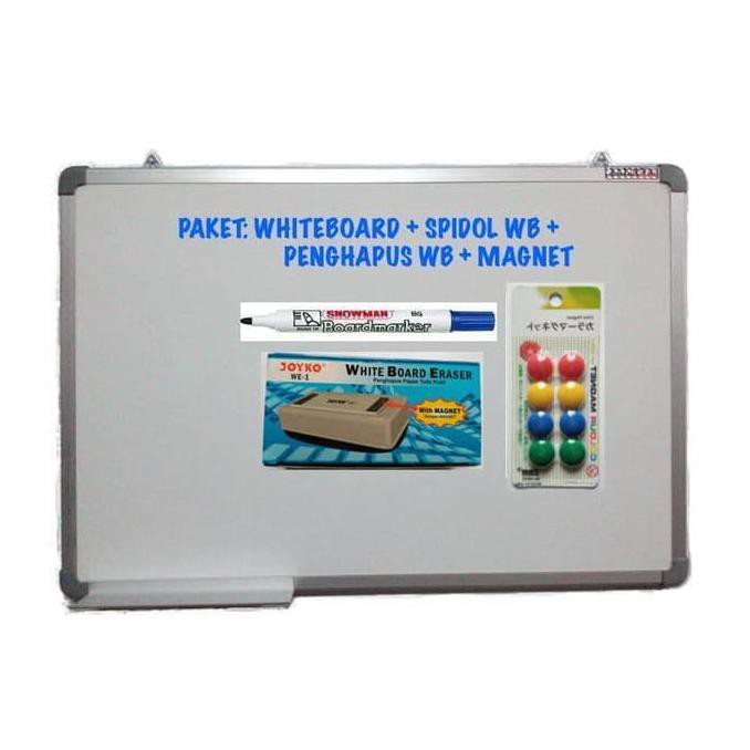 

BARANG BARU PAKET Whiteboard Magnetic 90x120 + Spidol, Penghapus, Magnet + Ongkir