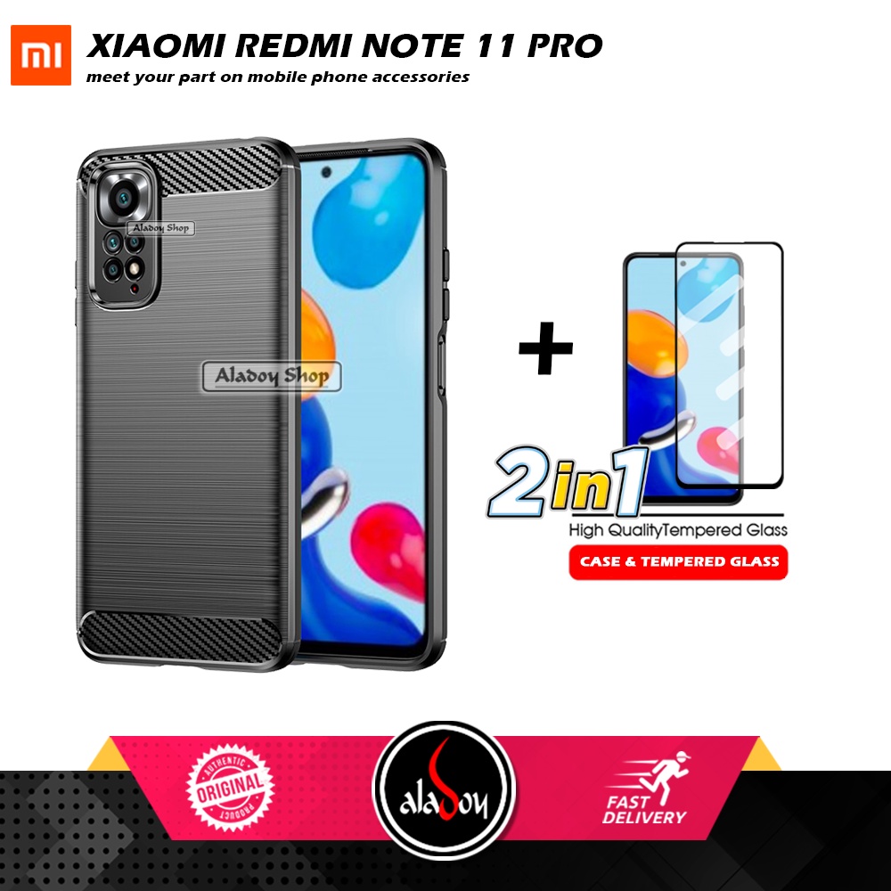 PAKET 2IN1 Case Xiaomi Redmi Note 11 Pro Ipaky Carbon Casing + Tempered Glass Layar Full Cover