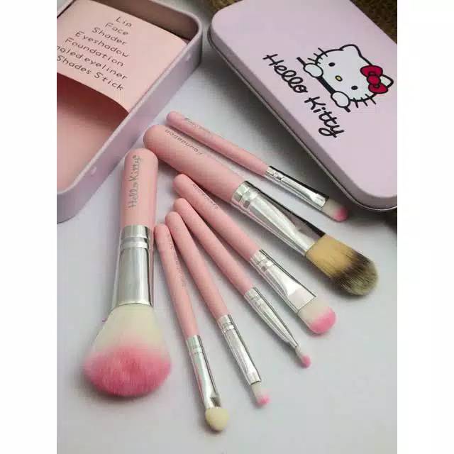 (BISA COD) HELLO KITTY MINI MAKEUP BRUSH SET