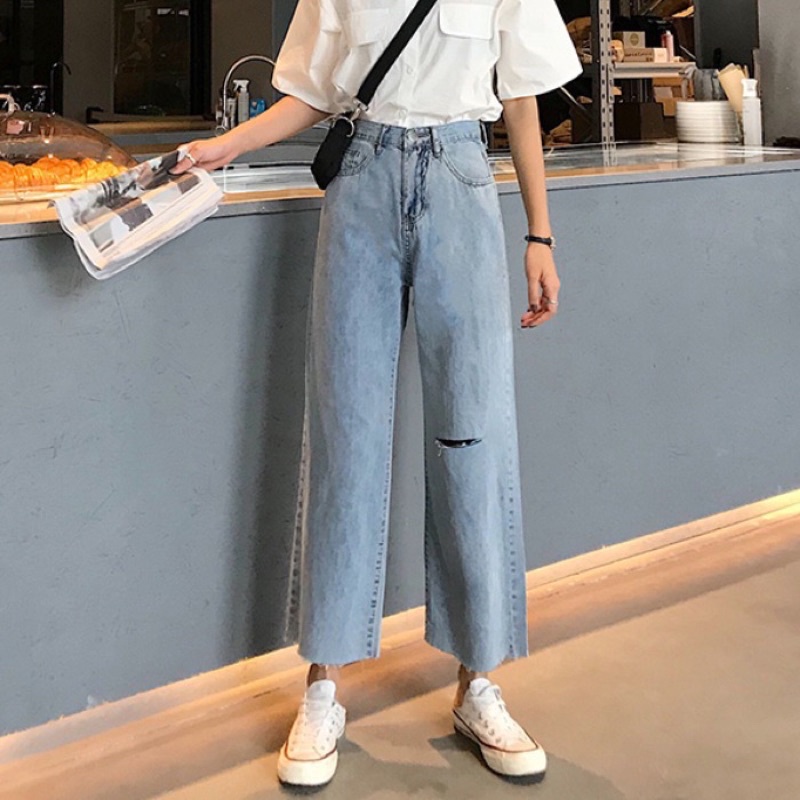 JEANS HIGHWAIST IMPORT CELANA PANTS WANITA CEWEK CULLOTE HW RIPPED BAGGY DENIM MX826