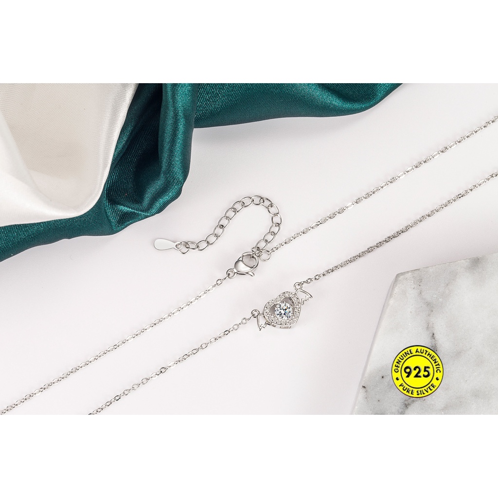 Kalung Rantai Klavikula Bentuk Hati Sayap Malaikat Bahan Sterling Silver Tahan Air Untuk Wanita