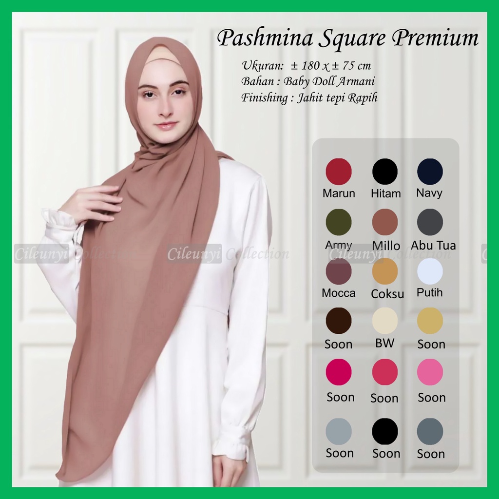 Pashmina Square 180x75 cm Ceruty Baby Doll Armani Premium Pashmina Segi Empat | Shawl Babydoll Original by CC