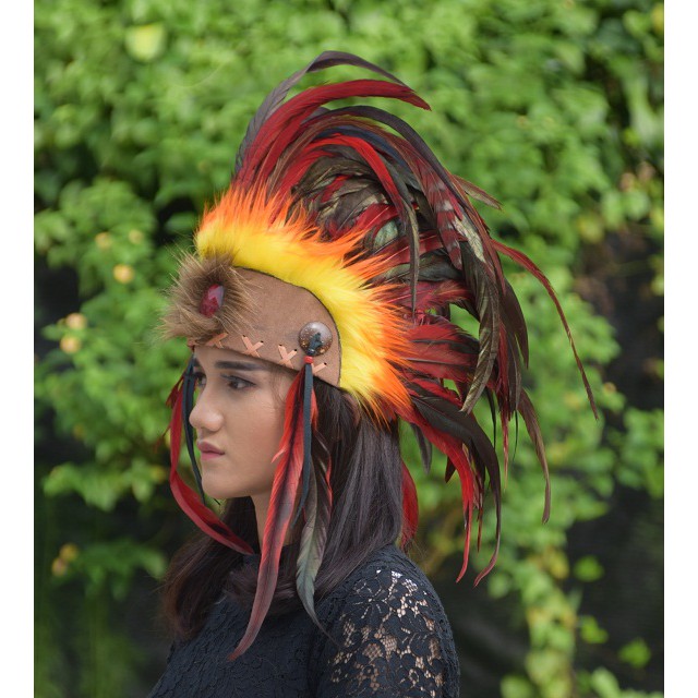 TOPI INDIAN-INDIAN HEADDRESS MOHAWK PERMATA WARNA