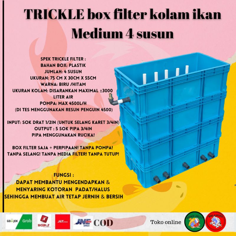 TRICKLE  FILTER KOLAM IKAN KOI TANPA MEDIA FILTER Box 4 SUSUN -BIRU