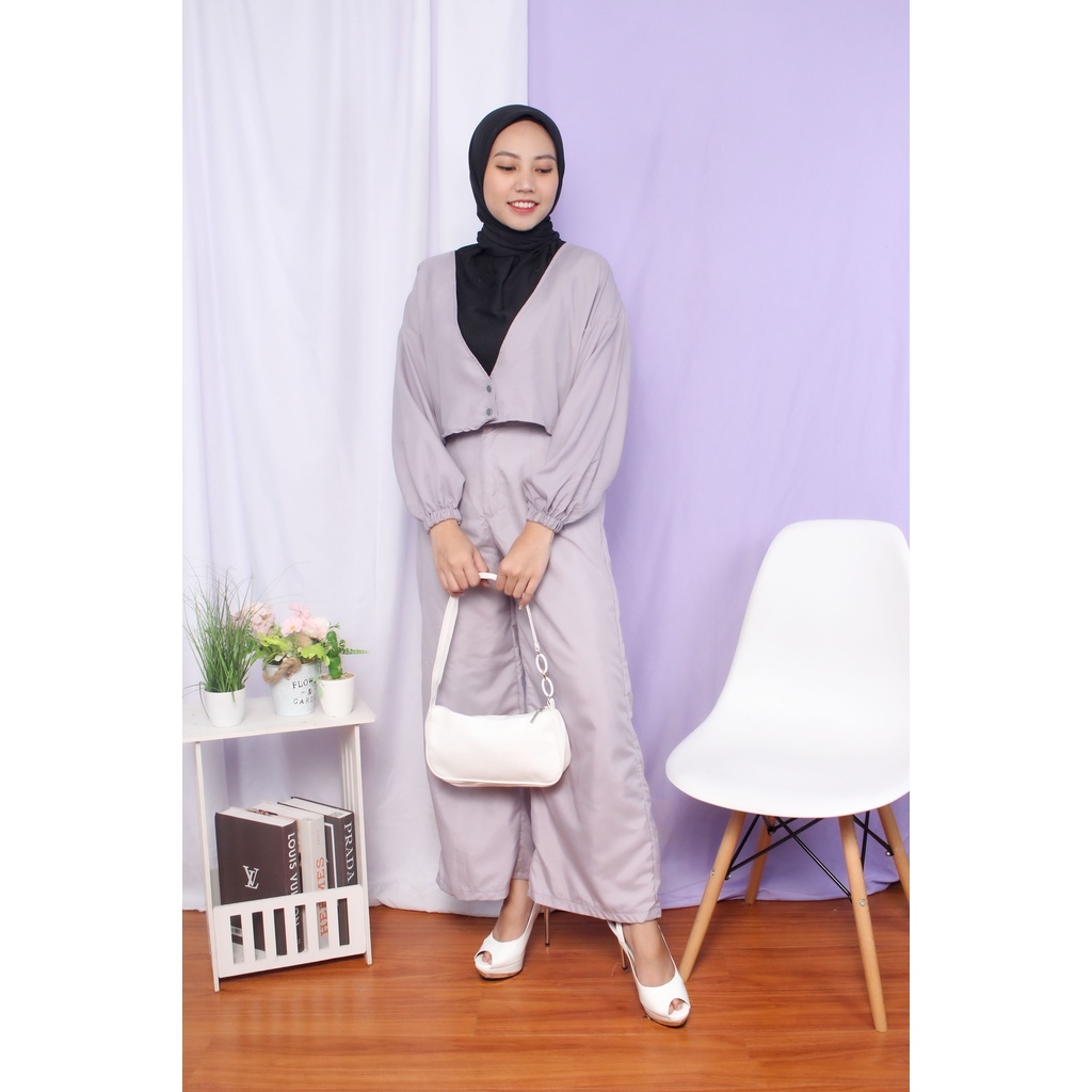 RX Fashion - One Set Hailey / Celana hailey motif / Setelan Wanita Terbaru Berkualitas // Set Korean -BN-ABU