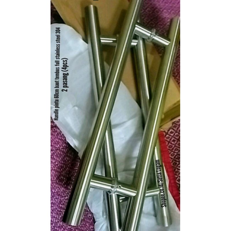 Handle pintu 60cm baut Tembus full stainless SUS 304, 2 pasang (4pcs).