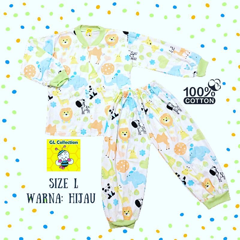 OBRAL! PIYAMA PANJANG BAJU TIDUR ANAK KANCING DEPAN SIZE L (3-4TAHUN) 100%KATUN