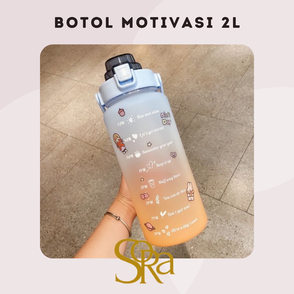 BOTOL MINUM MOTIVASI /Botol Time Rainbow | Botol Minum Viral 2 liter | Botol Minum kekinian Viral