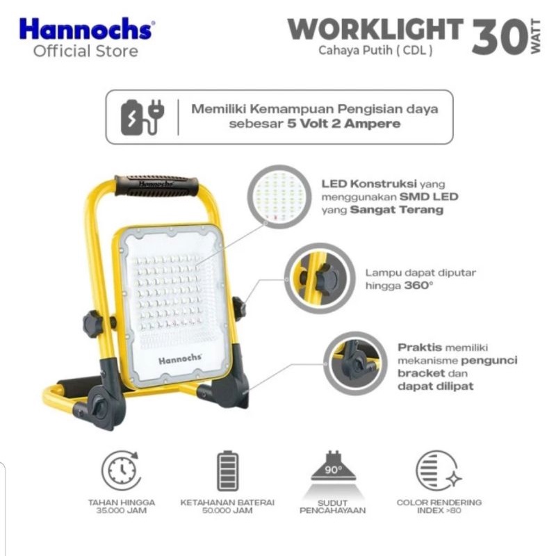 HANNOCHS LED WORKLIGHT 30 WATT / LAMPU SOROT EMERGENCY 30 WATT